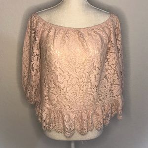 BCBGMaxAzria blush pink lace off shoulder blouse M